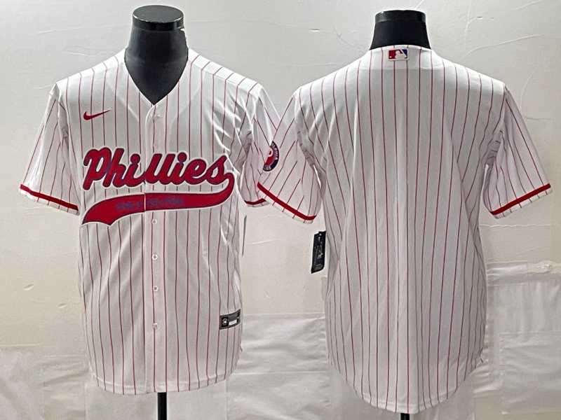 Mens Philadelphia Phillies Blank White Pinstripe Cool Base Stitched Baseball Jersey